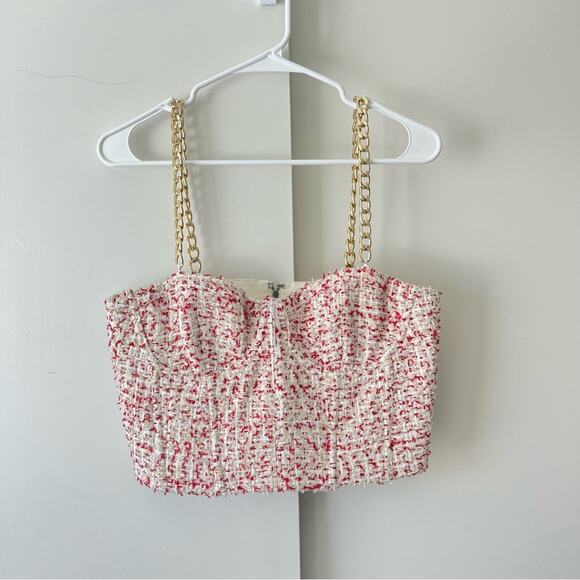 NEW Alice + Olivia Cristi Chain Tweed Crop Top Bustier Pink White US 14 $295 - Picture 7 of 12